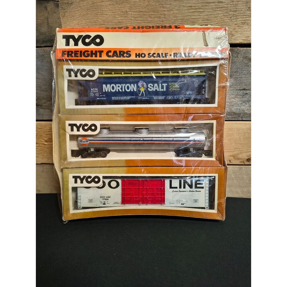 NEW & Sealed Tyco Set of 3 Freight Cars Ho Scale - Gulf, Morton Salt, Soo Line